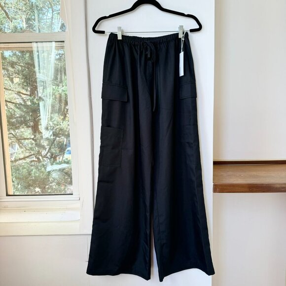 NWT Reformation Ethan Twill Pant Wide Leg Trousers Cargo Drawstring in Black XS - Picture 1 of 7